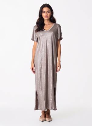 Robe longue manches courtes manches courtes gris NOTSHY femme