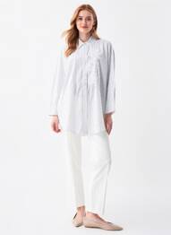 Tunique manches longues col chemisier bleu HIGH femme