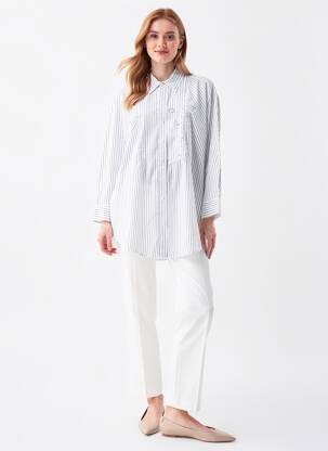 Tunique manches longues col chemisier bleu HIGH femme