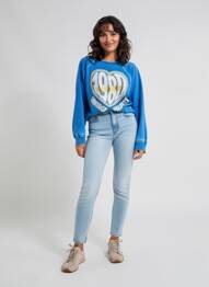 Sweat-shirt stretch manches longues bleu RECYCLED KARMA femme