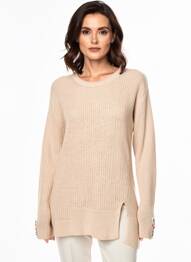Pull tunique stretch manches longues beige HIGH femme