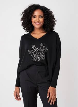 Pull col v manches longues noir NOTSHY femme