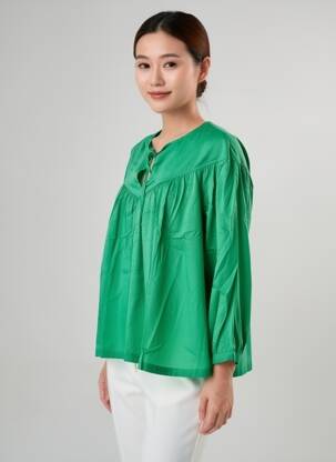 Blouse tissage popeline manches longues vert INDIES femme