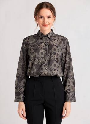 Chemisier imprimé fleurs manches longues gris NUMEROLOGIE femme