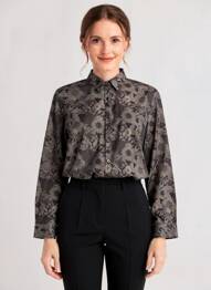 Chemisier imprimé fleurs manches longues gris NUMEROLOGIE femme