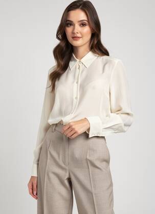 Chemisier tissage crêpe manches longues beige WEEKEND MAXMARA femme