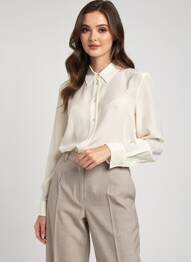 Chemisier tissage crêpe manches longues beige WEEKEND MAXMARA femme