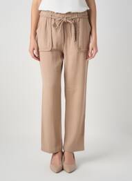 Pantalon droit tissage crêpe taille haute marron NOTSHY femme