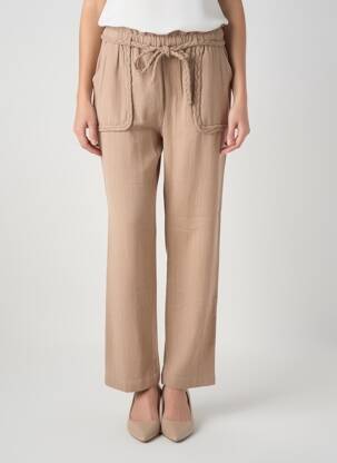 Pantalon droit tissage crêpe taille haute marron NOTSHY femme