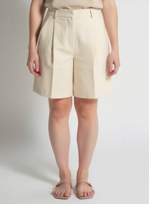 Short taille à pinces taille haute beige MAX MARA femme
