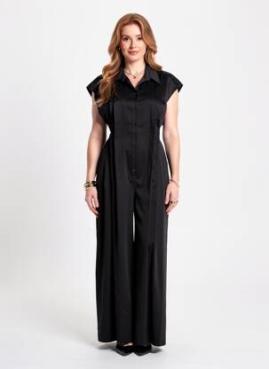 Combi-pantalon fermeture boutonnée sur le devant manches courtes noir HIGH femme