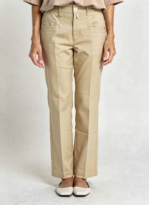 Pantalon droit fermeture zippée sous rabat boutonné beige HIGH femme