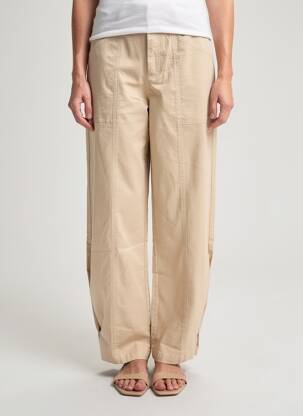 Pantalon large tissage popeline taille normale beige MINIMUM femme