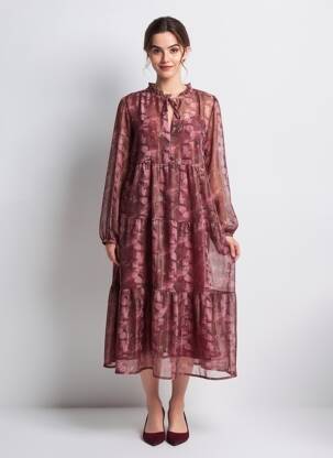 Robe mi-longue imprimé fantaisie manches longues violet PURPLE QUEEN femme