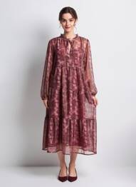 Robe mi-longue imprimé fantaisie manches longues violet PURPLE QUEEN femme