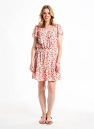 Robe mi-longue imprimé fantaisie manches courtes rose I.CODE (By IKKS) femme