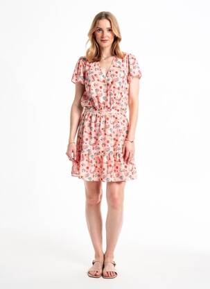 Robe mi-longue imprimé fantaisie manches courtes rose I.CODE (By IKKS) femme