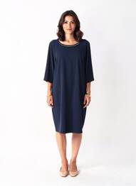 Robe mi-longue manches 3/4 manches 3/4 bleu I.CODE (By IKKS) femme