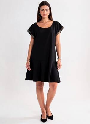Robe courte coupe évasée manches courtes noir I.CODE (By IKKS) femme