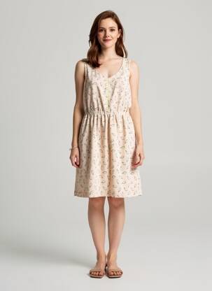 Robe mi-longue imprimé fantaisie sans manche rose I.CODE (By IKKS) femme