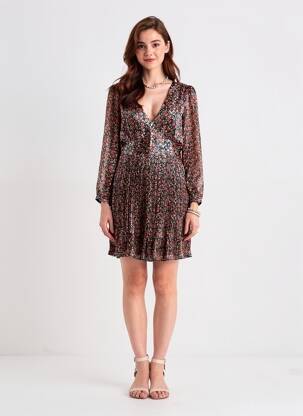 Robe courte imprimé fleurs manches longues vert LA PETITE ETOILE femme