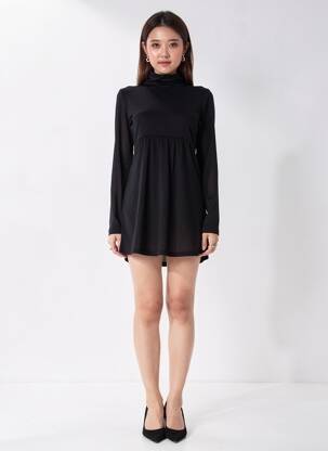 Robe courte manches longues manches longues noir DDP femme
