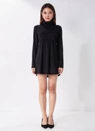 Robe courte manches longues manches longues noir DDP femme