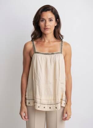Top col carré sans manche beige SEVENTY THREE femme