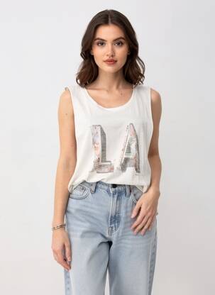 Débardeur col rond sans manche blanc MAISON SCOTCH femme
