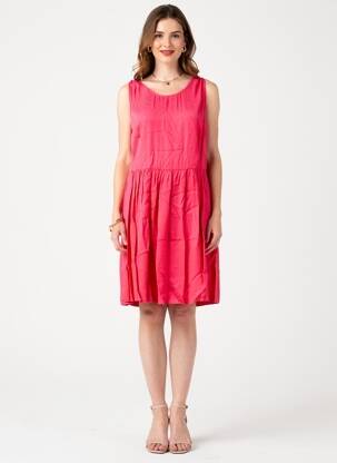 Robe mi-longue imprimé fantaisie sans manche rose I.CODE (By IKKS) femme