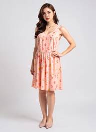Robe mi-longue imprimé fantaisie sans manche rose I.CODE (By IKKS) femme