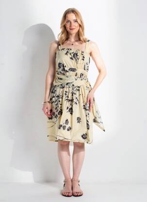 Robe mi-longue imprimé fantaisie sans manche beige ELIANE ET LENA femme