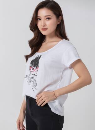 T-shirt sérigraphie floquée manches courtes blanc LCOUTURE femme