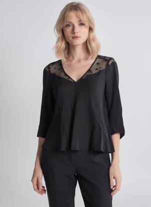 Top col v manches 3/4 noir I.CODE (By IKKS) femme