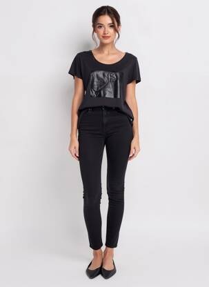 T-shirt sérigraphie floquée manches courtes noir I.CODE (By IKKS) femme