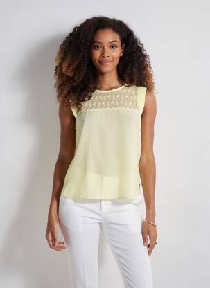 Top tissage crêpe manches courtes jaune MAISON SCOTCH femme