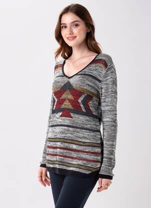 Pull coupe cintrée manches longues gris I.CODE (By IKKS) femme