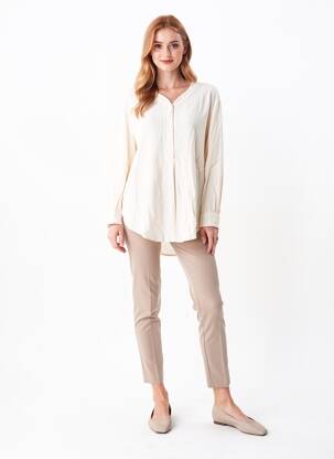 Tunique manches longues tissage crêpe beige PLEASE femme