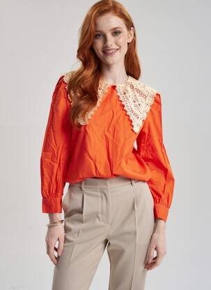 Blouse poignets boutonnés avec fente manches longues orange MINIMUM femme