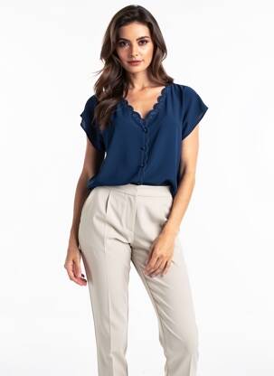 Top tissage crêpe manches courtes bleu I.CODE (By IKKS) femme