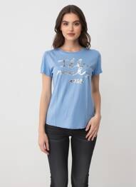 T-shirt stretch manches courtes bleu IKKS femme