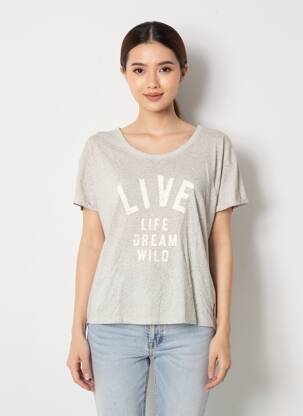 T-shirt sérigraphie manches courtes gris MAISON SCOTCH femme