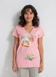 T-shirt col v manches courtes rose MADE U LOOK femme