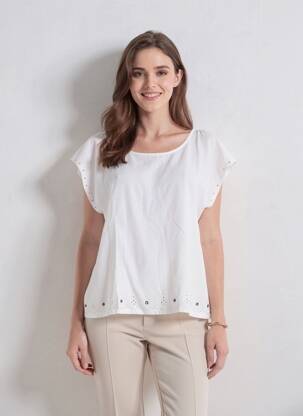 Blouse tissage popeline manches courtes blanc I.CODE (By IKKS) femme