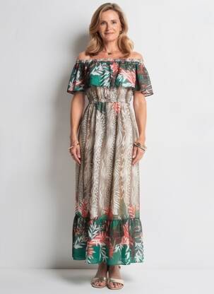 Robe longue manches courtes manches courtes beige GREGORY PAT femme