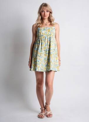 Robe courte coupe évasée fines bretelles bleu GRACE & MILA femme