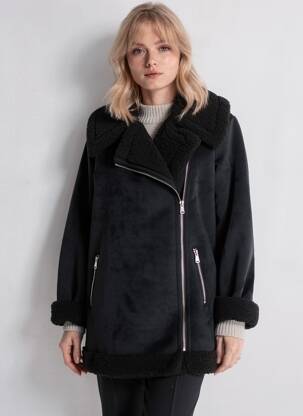 Manteau long finition intérieure fourrure synthétique sans capuche noir SCHOOL RAG femme