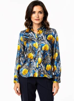 Chemisier imprimé fleurs manches longues bleu STORIATIPIC femme