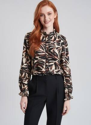 Chemisier tissage crêpe manches longues marron KILKY femme