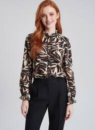 Chemisier tissage crêpe manches longues marron KILKY femme
